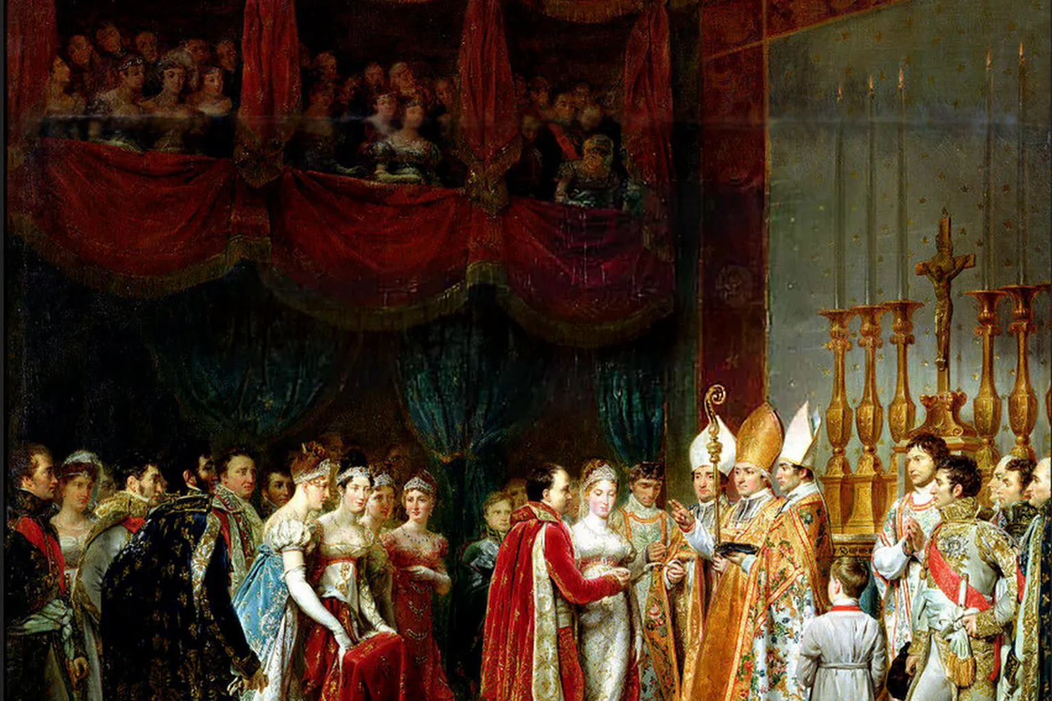 Le mariage religieux de Napoléon et de Marie-Louise au salon carré du Louvre le 2 avril 1810, tableau de Rouget