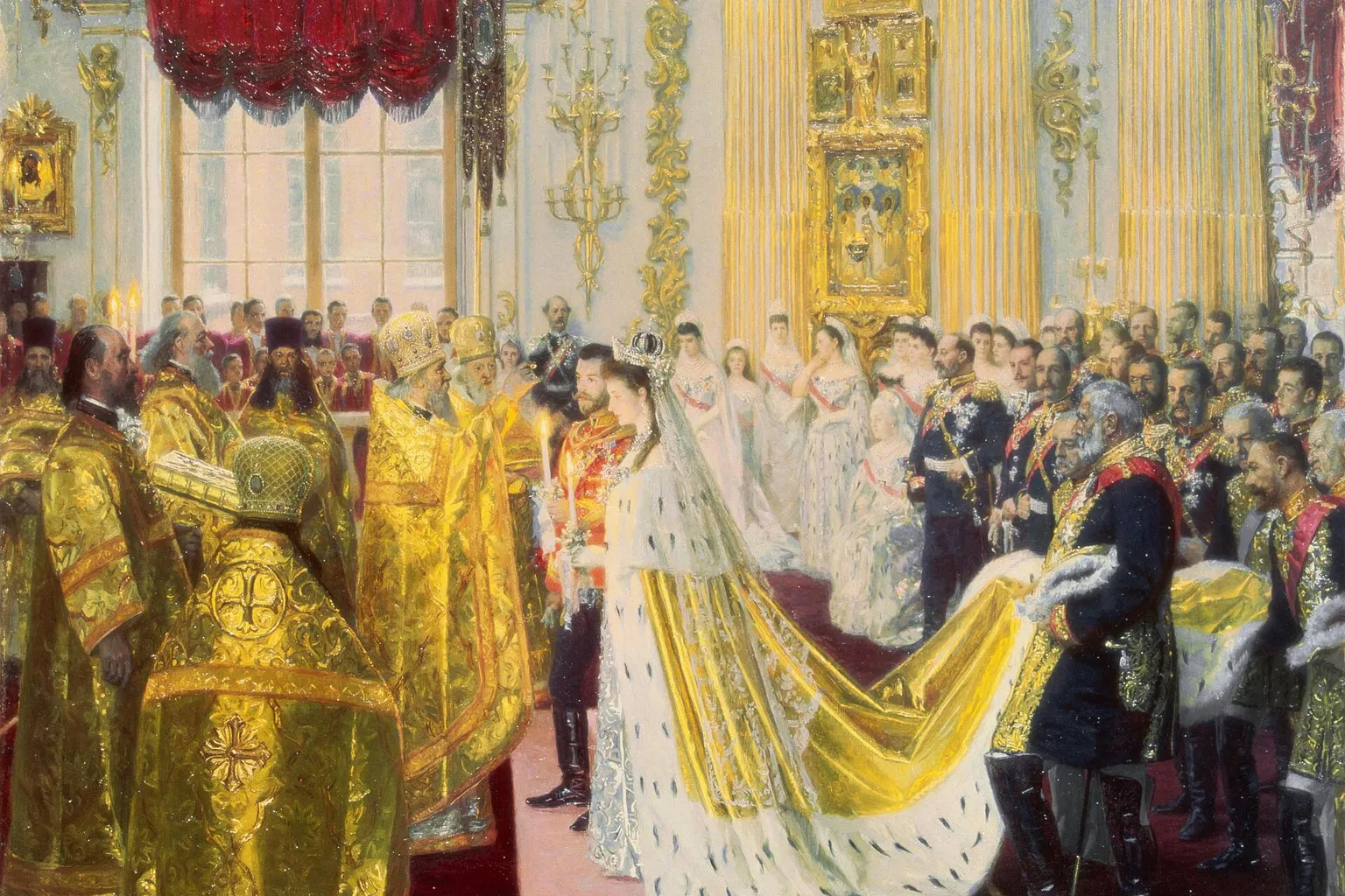 Tableau de Laurits Tuxen représentant le mariage de Nicolas II et d'Alexandra Feodorovna dans la Grande Église du palais d'Hiver, version de l'Ermitage